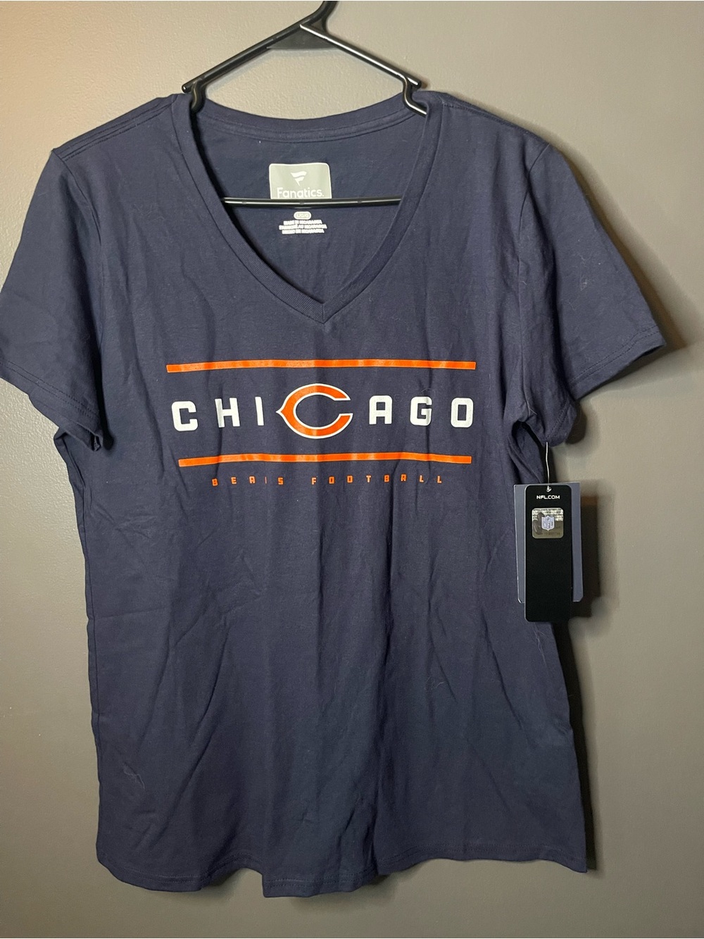 Fanatics Navy Chicago Bears V-Neck Tee with Orange and White Logo